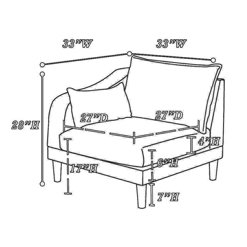 Rio 33 Inch Modular Single Arm Corner Chair, 2 Lumbar Cushions, Slate Blue - Benzara