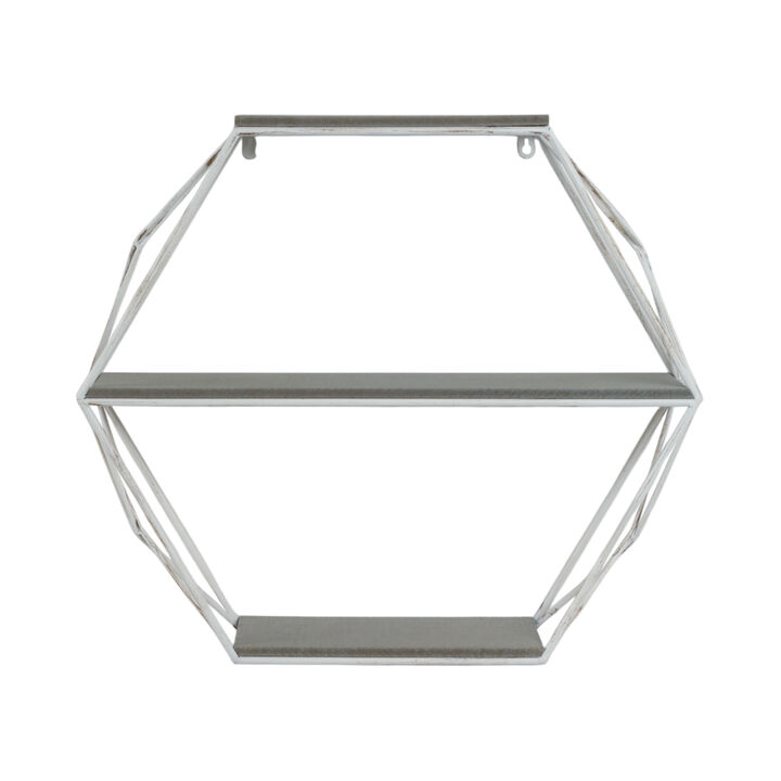 Metal/Wood Hexagon Wall Shelf