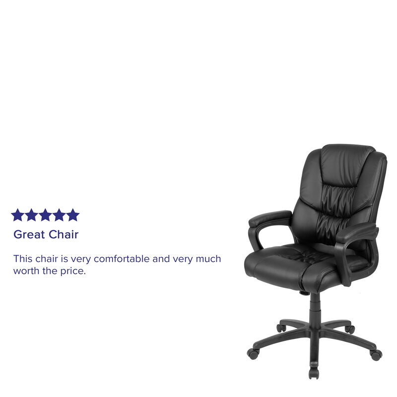 Flash Fundamentals Big & Tall 400 lb. Rated Black LeatherSoft Swivel Office Chair with Padded Arms image number 2