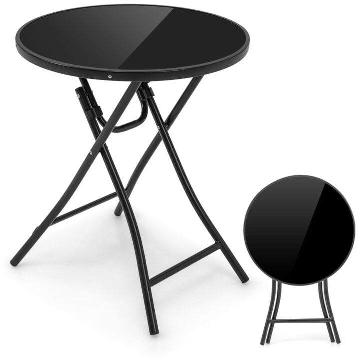 Hivvago 23 Inch Round Bistro Table with Tempered Glass Tabletop