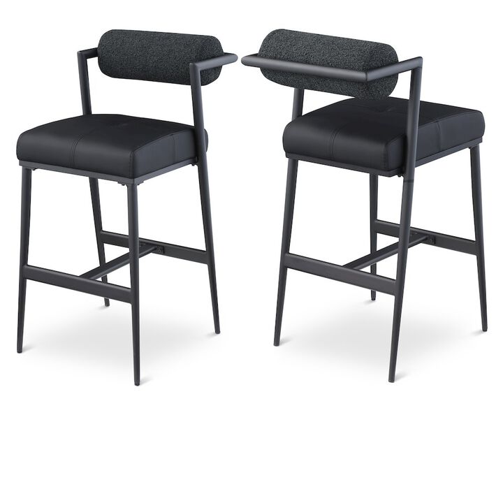 Meridian Furniture Stryker Boucle Fabric and Vegan Leather Stool, Set of 2