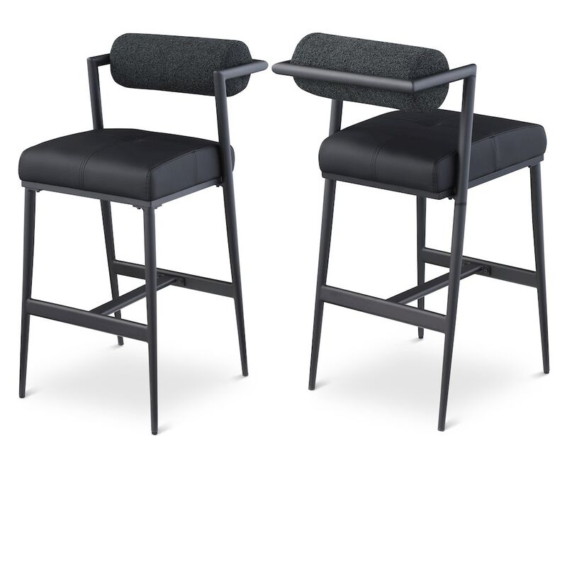 Meridian Furniture Stryker Boucle Fabric and Vegan Leather Stool, Set of 2