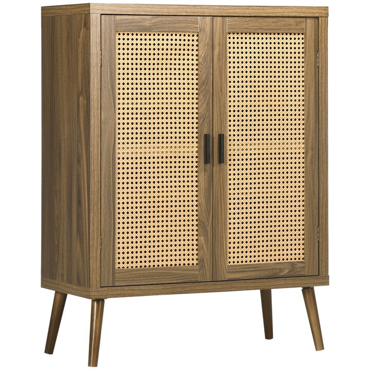 Brown Living Room Storage: Sideboard with Rattan Door & Adjustable Shelf