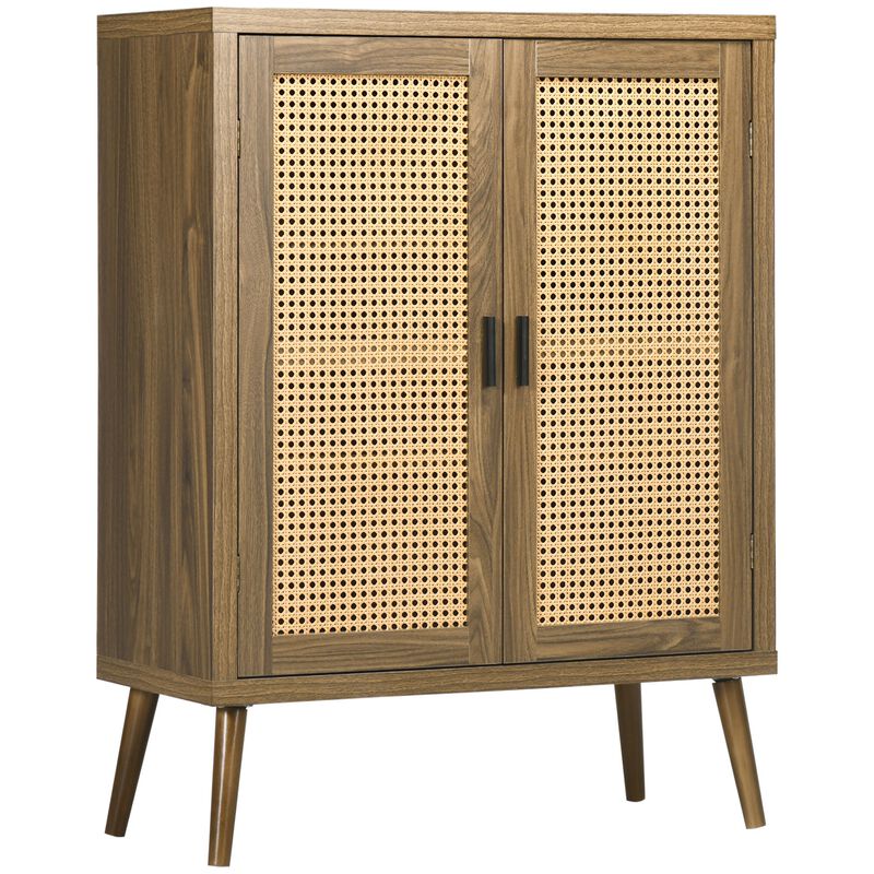 Brown Living Room Storage: Sideboard with Rattan Door & Adjustable Shelf