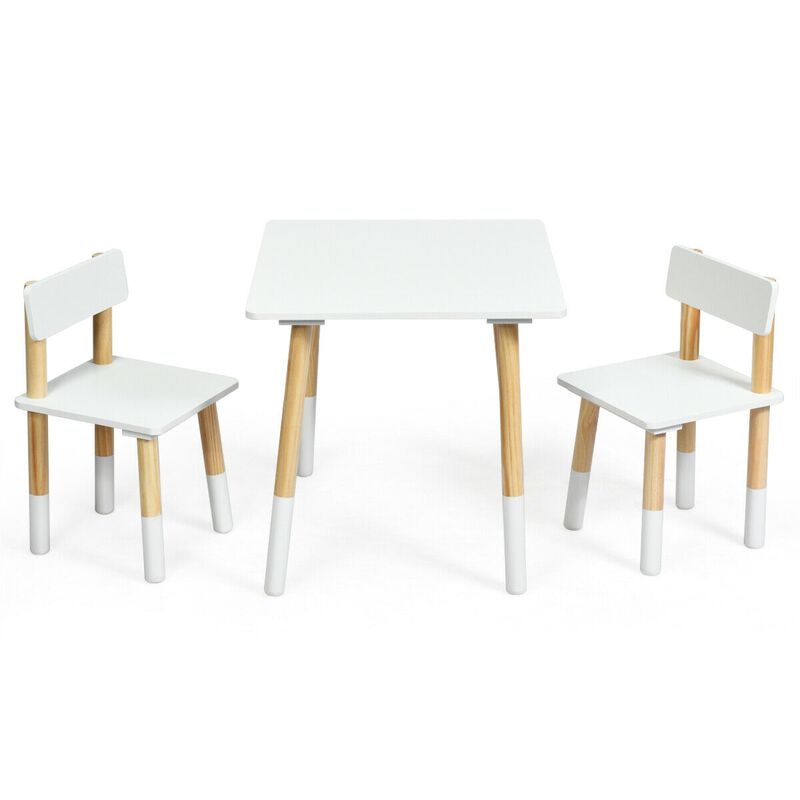 Kids Wooden Table and 2 Chairs Set-White image number 0