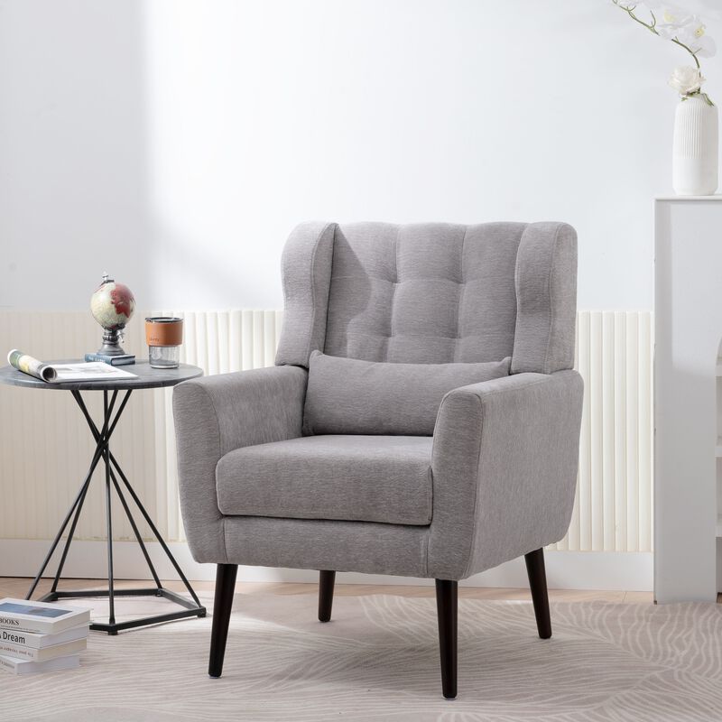 Mondawe Modern Accent Chair, Chenille Upholstered Armchair Comfy Padded Lounge with Pillow image number 1