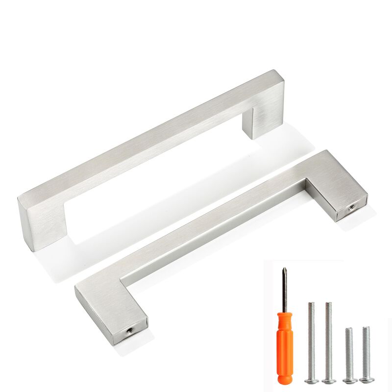 Redunest Cabinet Pulls Brushed Nickel Cabinet Handles Square Drawer Pulls, 5 Pack 3-3/4 Inch Stainless Steel Kitchen Door Cupboa