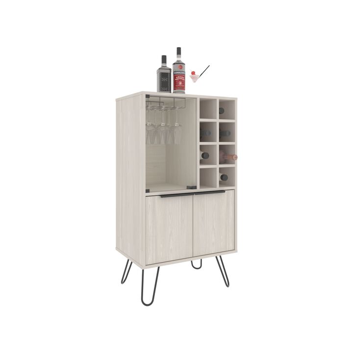 Lutak Bar Cabinet 43.1" H, with 2 Doors, 9 Shelves, and 1 Glass Panel, White Washed Oak