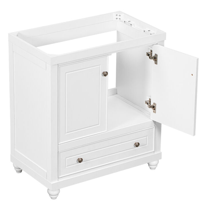 30" Bathroom Vanity without Sink, Base Only, Cabinet with Doors and Drawer, Solid Frame and MDF Board, White