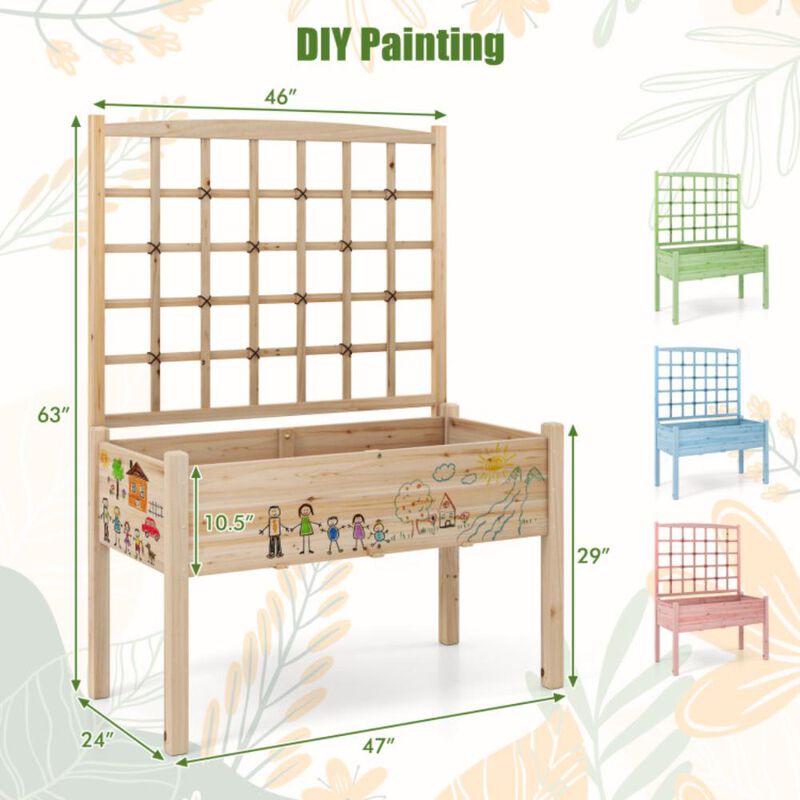 Hivvago Raised Garden Bed with Lattice Trellis and Drainage Holes Elevated