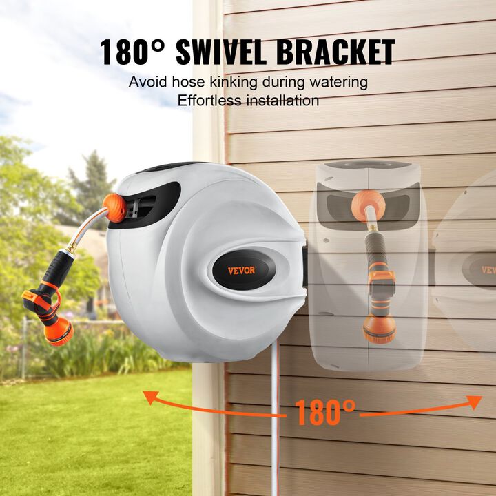Solgro 65'x5/8" 180&deg; Swivel Wall-Mounted Retractable Hose Reel