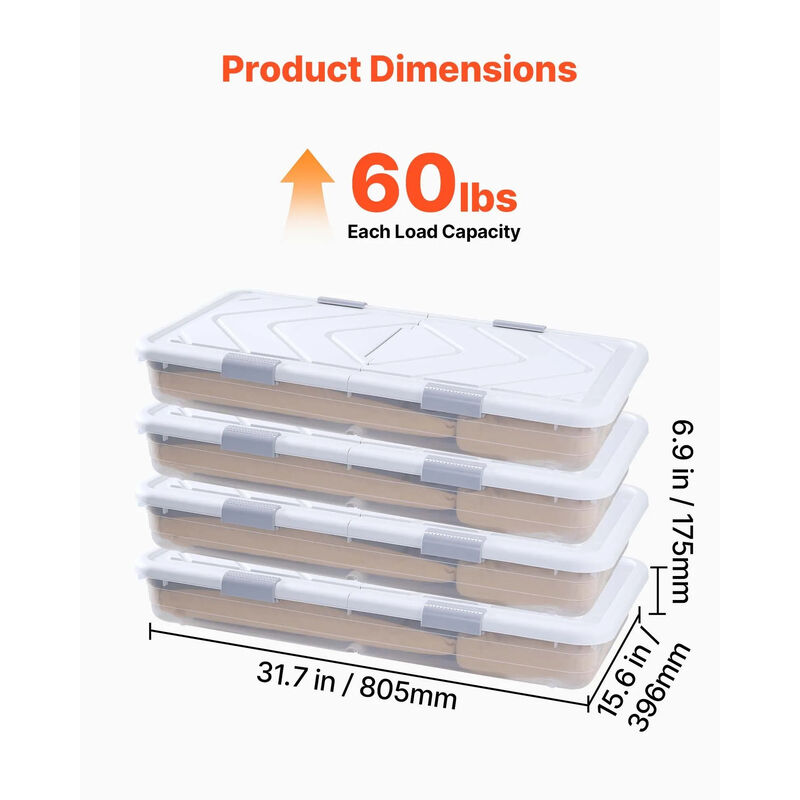 4 Pack Under Bed Storage Bins with Wheels, Rolling Organizer with Lid and Latch image number 2