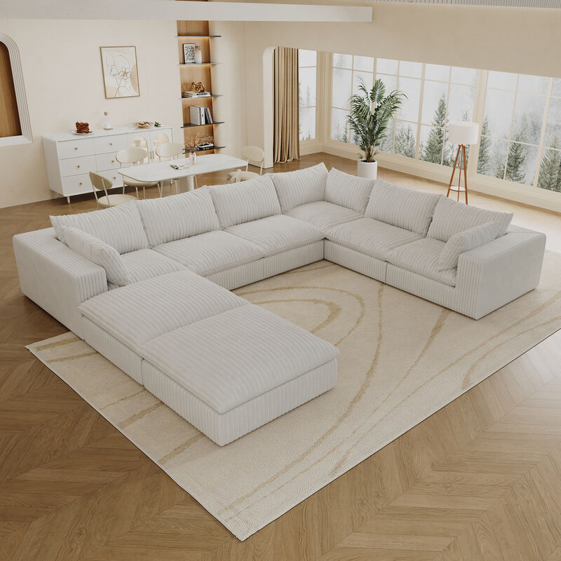 Whisen 157.6'' 8-Seat U-Shaped Cloud Sofa Deep Seat Couch with Ottomans image number 1