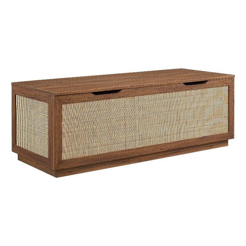 Modway Soma Rattan Storage Bench in Walnut &ndash; Faux Cane Flip-Top Low Profile Storage Ottoman for Bedroom, Entryway, or Living Room image number 0