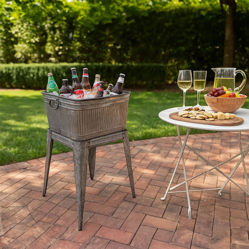 32" Multi-Functional Galvanized Metal Tub on Stand with Angled Legs, Gray