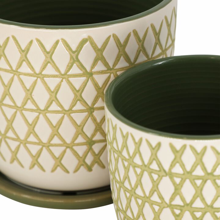 Green Ceramic X-Saucer Planter Set