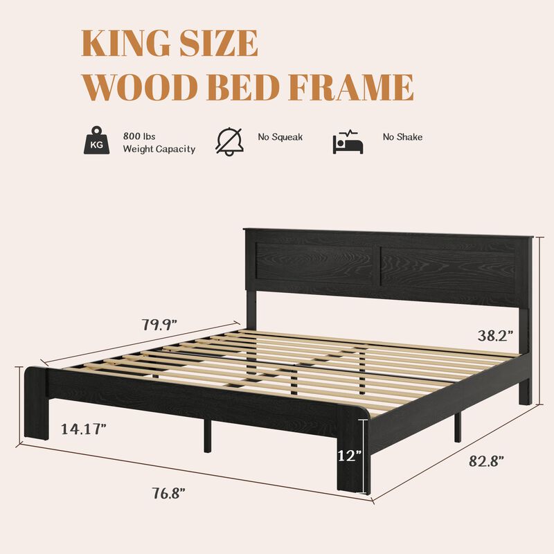 Wood and Metal Industrial Platform Bed with Headboard image number 5