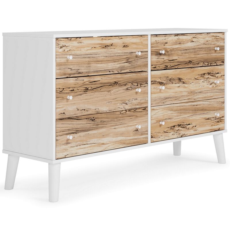 Asher 59 Inch Contemporary Dresser, 6 Drawers, White and Natural Brown-Benzara image number 2