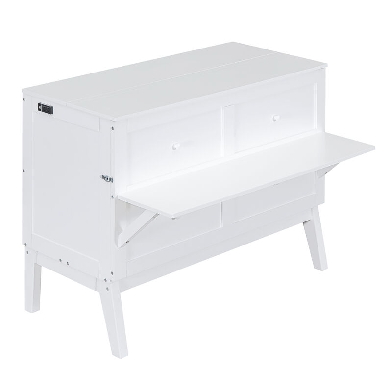 Whisen Full Size Murphy Bed with USB Port and Removable Shelves - White