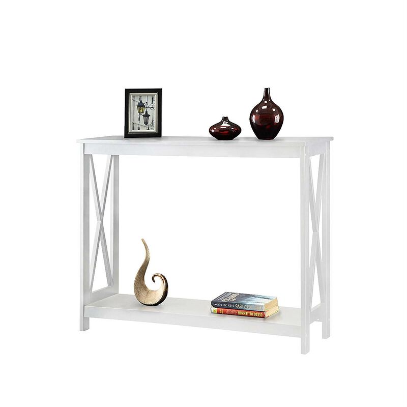 Hivvago White Wood Console Sofa Table with Bottom Storage Shelf