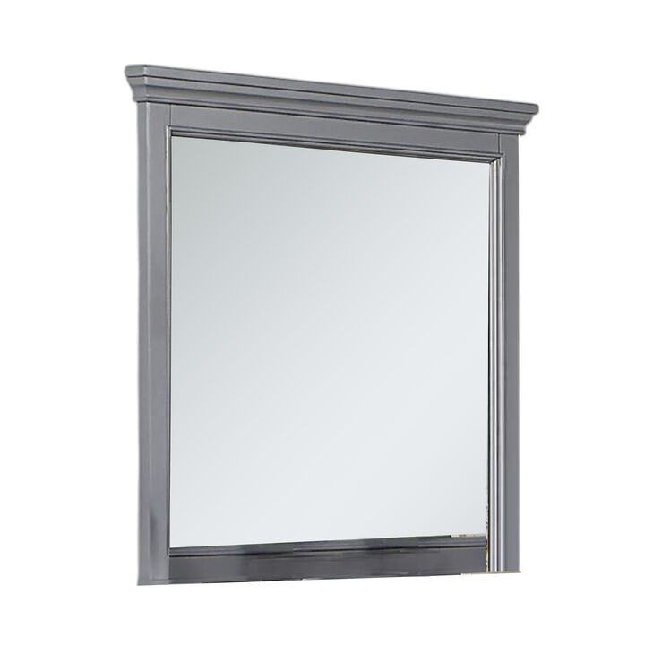 Lile Dresser Mirror w Crown Molding Frame, 42 Inch Gray Solid Wood