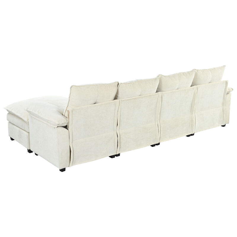 Merax U-Shaped Chenille Sectional Sofa with Adjustable Armrest Pillows.