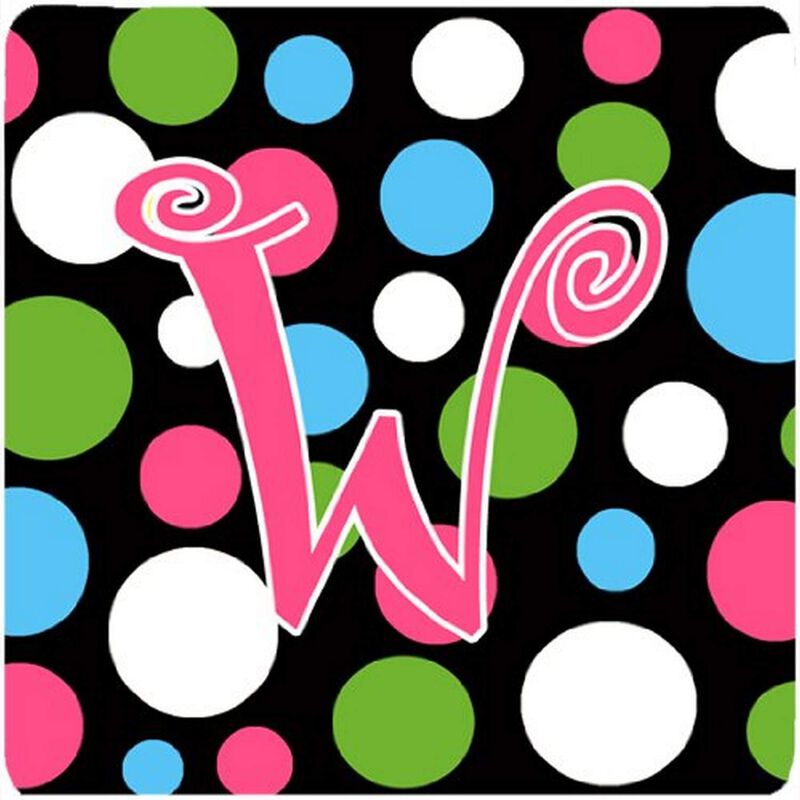 Caroline's Treasures CJ1038-WFC Monogram-Polkadots and Pink Foam Coasters (Set of 4), Initial Letter W, 3.5 H x 3.5 W, Multicolor