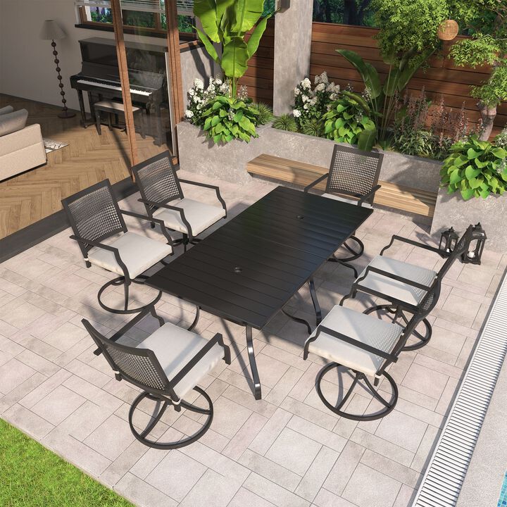 MONDAWE 8-Piece Patio Dining Set With  2 Pcs Square Steel Tables And 6 Pcs Steel Mesh Swivel Chairs, Black