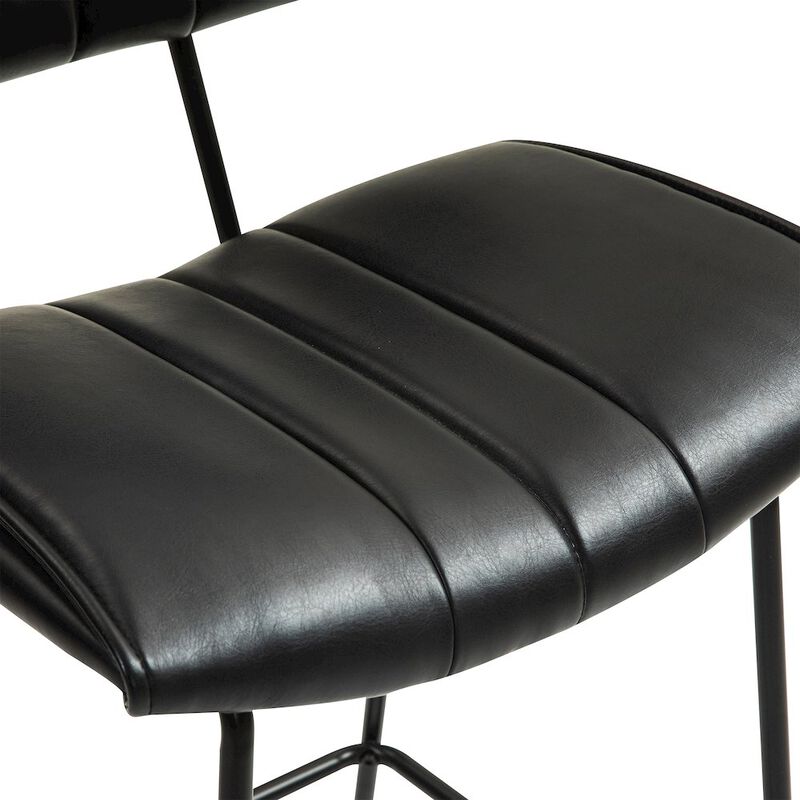 Glamour Home Set of 2 Belita Black Faux Leather Counter Stool with Black Metal Legs