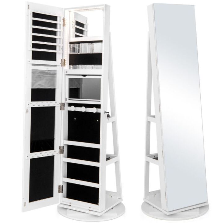 Hivvago 360° Rotating Mirrored Jewelry Cabinet Armoire 3 Color LED Modes Lockable