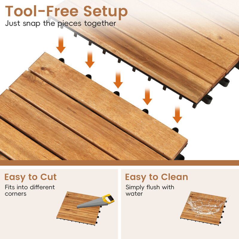 54 Piece Interlocking Wood Deck Tiles for Outdoor Patio Balcony and Garden-Natural image number 5