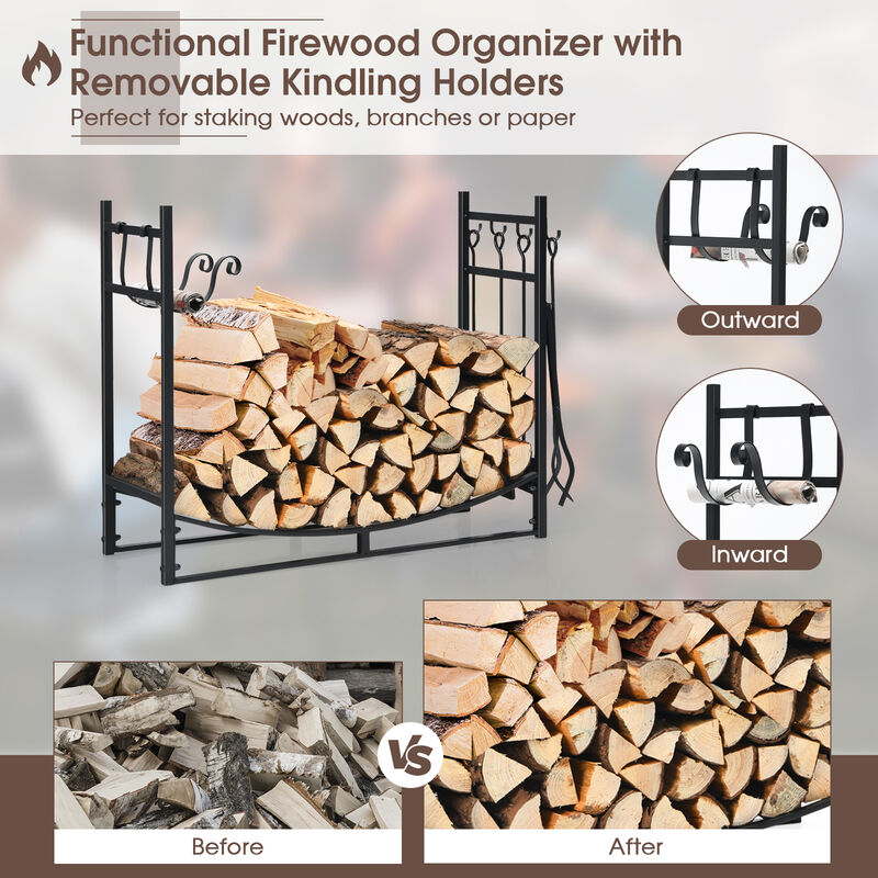 Firewood Rack with 4 Tool Set Kindling Holders for Indoor and Outdoor