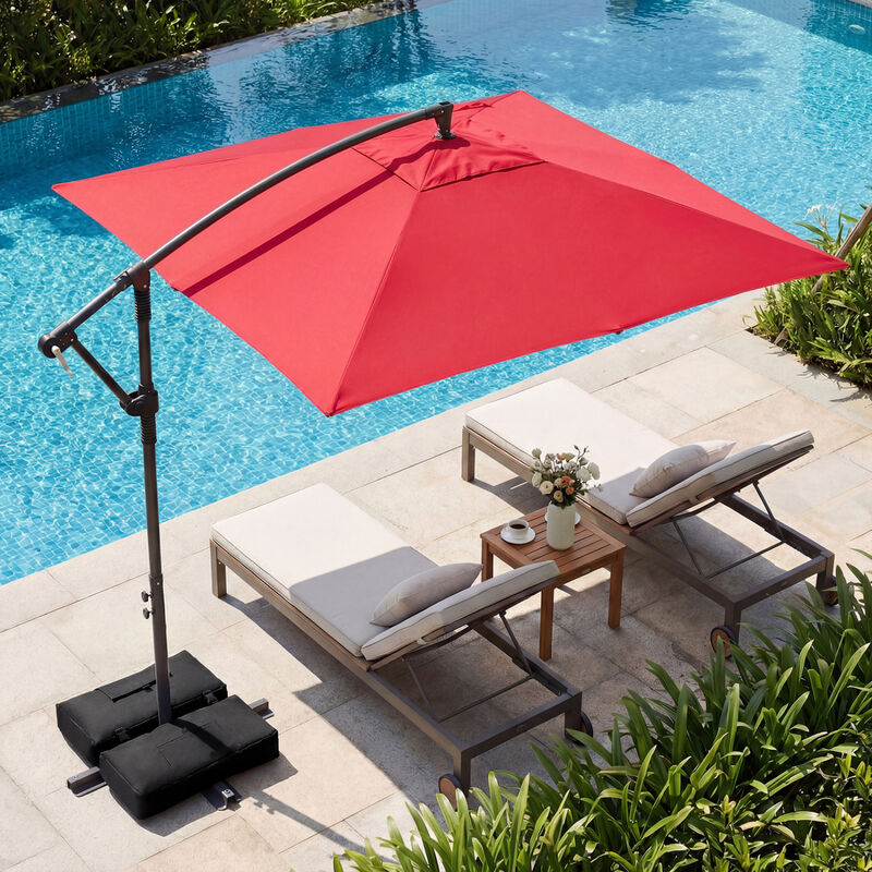 8 ft offset patio umbrella Mondawe 8 x 8 ft Offset Cantilever Patio Umbrella Square Hanging Outdoor Market Umbrella with 360 Degree Rotation in Red