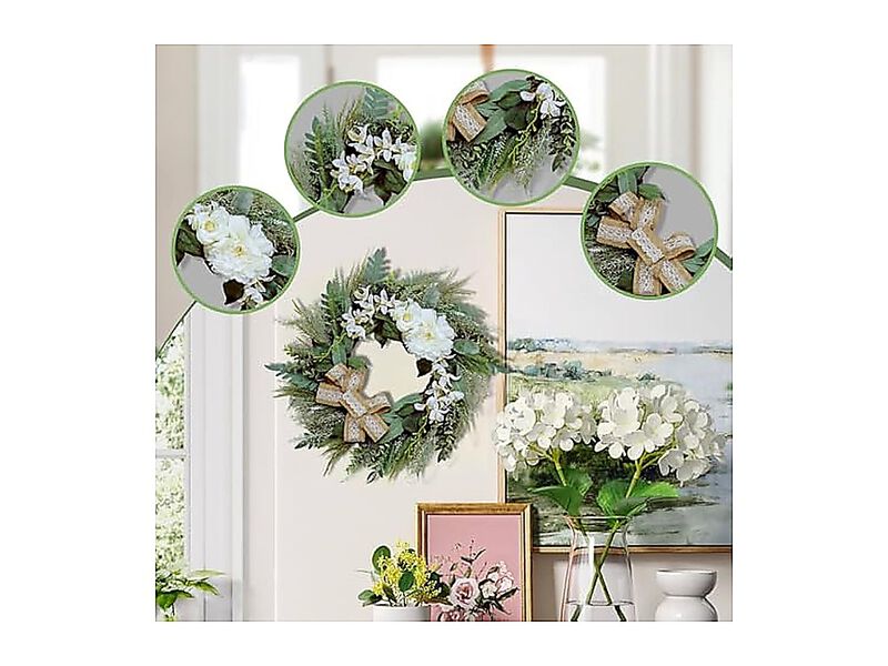 22 Inch Lace Bow Eucalyptus Front Door Wreath Artificial Elegant Greenery Indoor image number 2