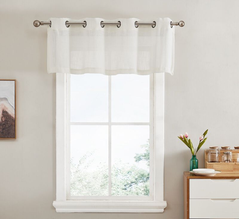 THD Serena Faux Linen Textured Semi Sheer Privacy Light Filtering Transparent Thick Half Short Grommet Curtain Valance Topper for Small Windows, Bedroom & Bathroom - 54 W x 18 L