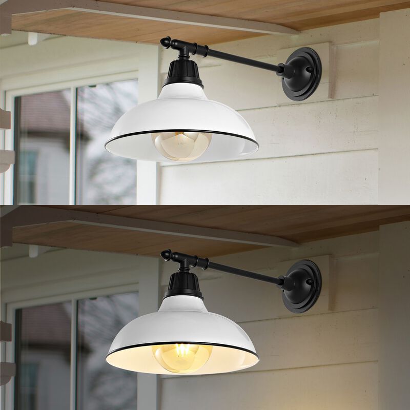 Wallace Farmhouse Industrial Indoor/Outdoor Iron LED Victorian Arm Outdoor Sconce