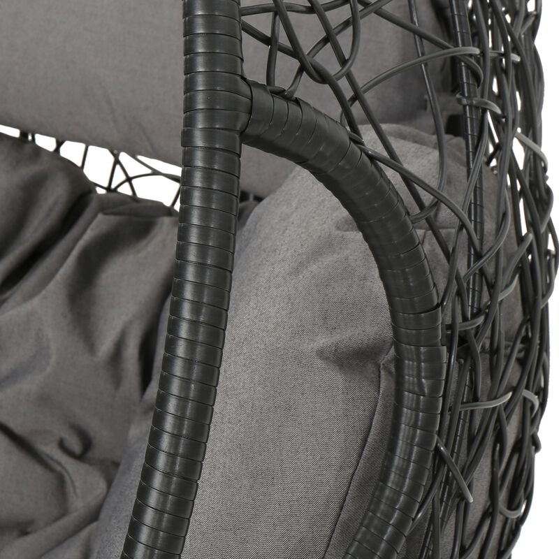 Keline Hanging Swing Lounge Chair, Gray Faux Rattan, Cushions, 49 Inch