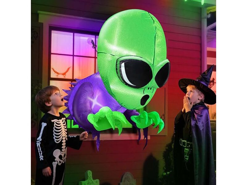 4FT Halloween Inflatable Alien in Window &ndash; LED Blow-Up Decor for Indoor/Outdoor Party, Lawn & Garden Display image number 2