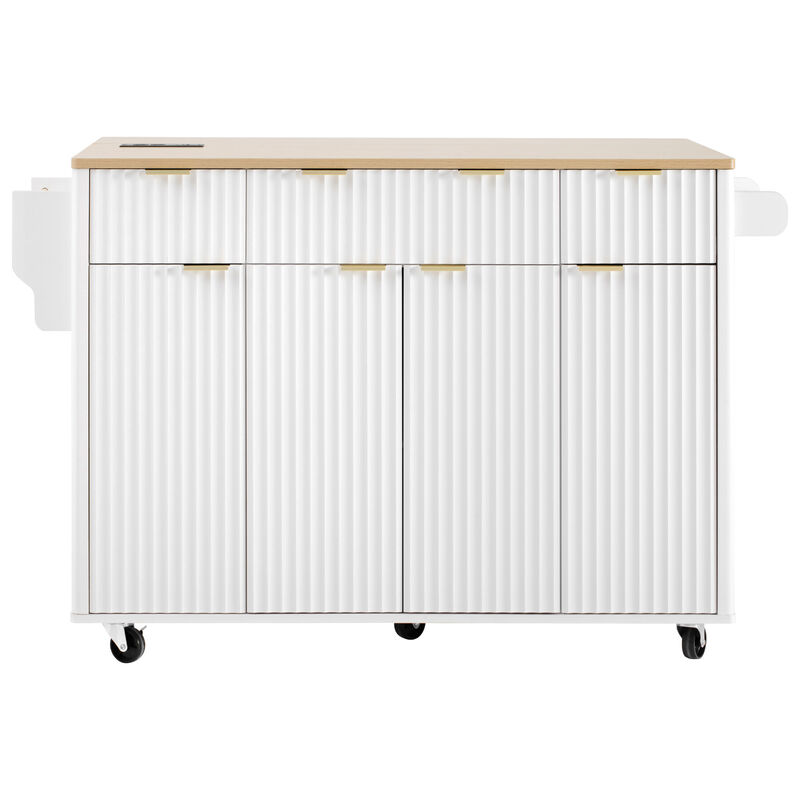 Whisen 55.5" Kitchen Island with 3 Drawers & 4 Doors, MDF Farmhouse Style for Kitchen & Dining Room image number 0