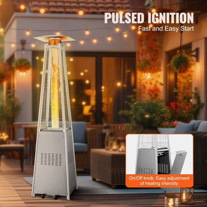 Tall Pyramid Propane Heater &ndash; Outdoor Gas Heater with Wheels for Patio, Terrace, and Garden