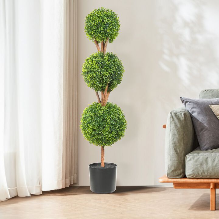 Decorative Artificial Boxwood Topiary Trees 2-Pack with Ball-Shaped Plants-Green
