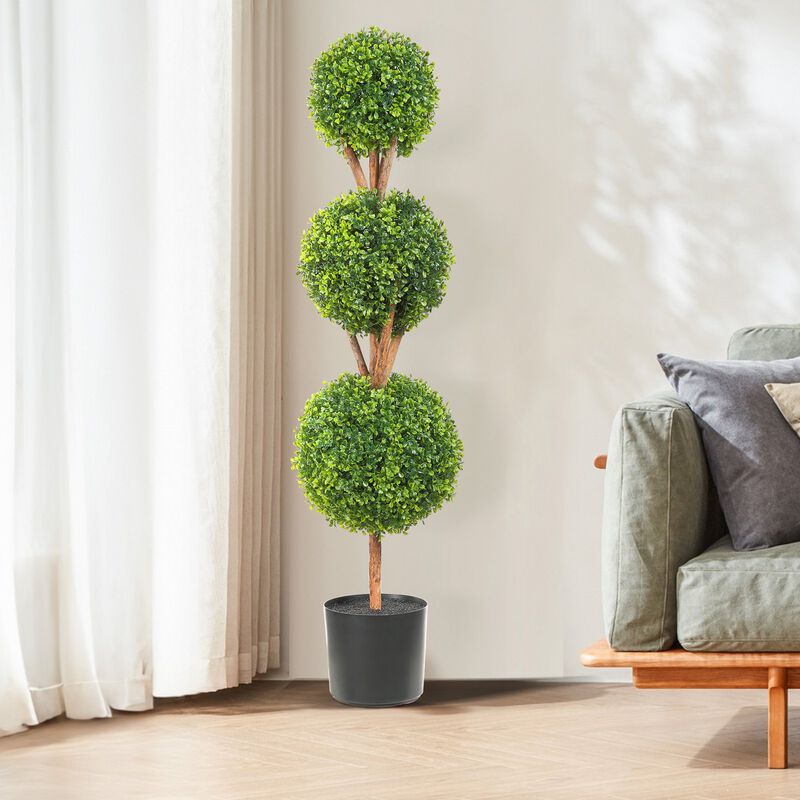 Decorative Artificial Boxwood Topiary Trees 2-Pack with Ball-Shaped Plants-Green image number 1