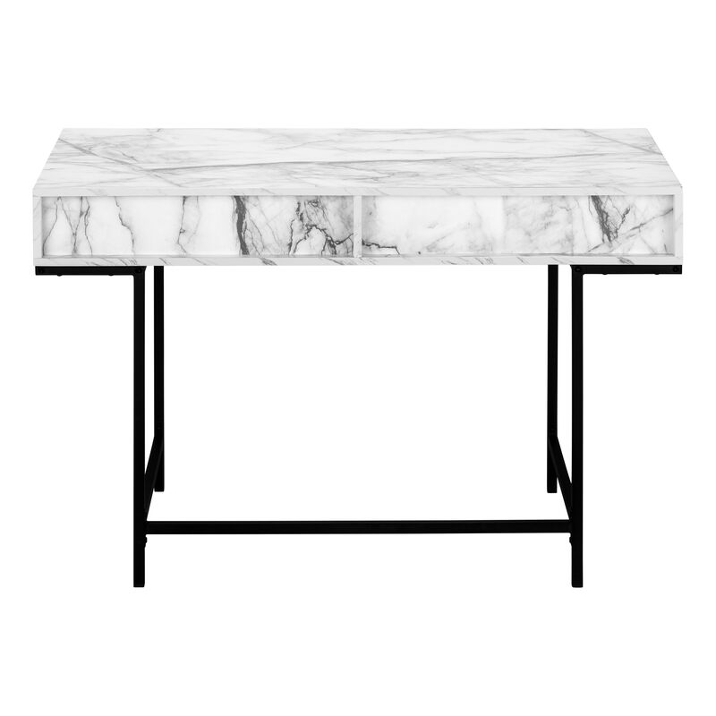 Monarch Specialties I 7558 Computer Desk, Home Office, Laptop, Storage Drawers, 48"L, Work, Metal, Laminate, White Marble Look, Black, Contemporary, Modern