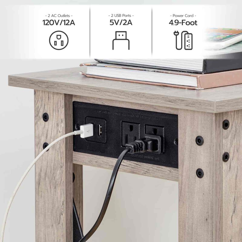 Farmhouse Entryway Console Table with Power Outlets & USB Charging -Greige image number 7