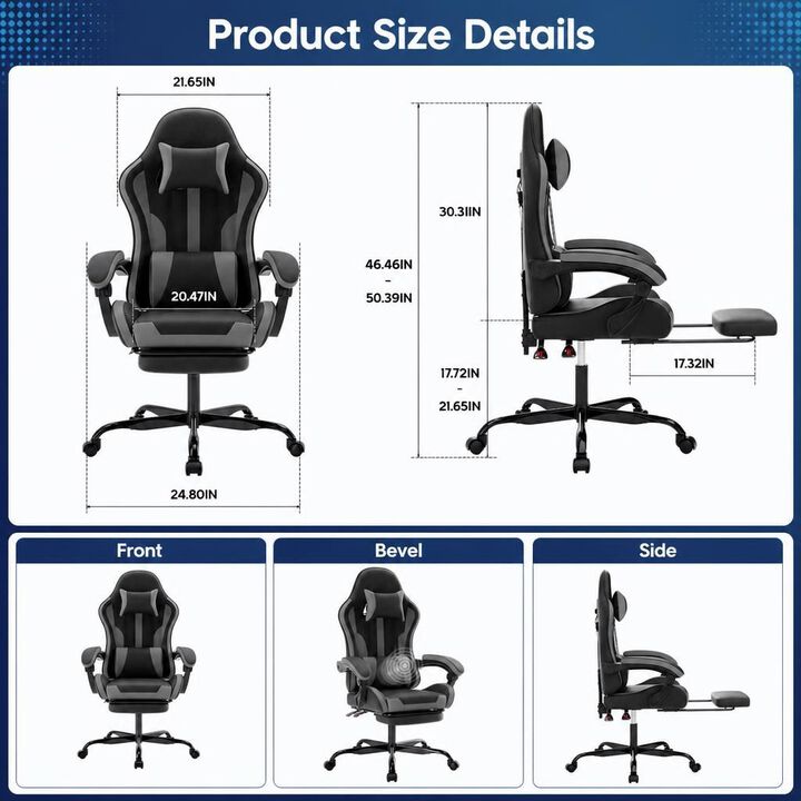GOODSILO Ergonomic Height Adjustable Gaming Chair with Lumbar Support, Retractable Footrest and 360&deg; Swivel for Office and Gaming