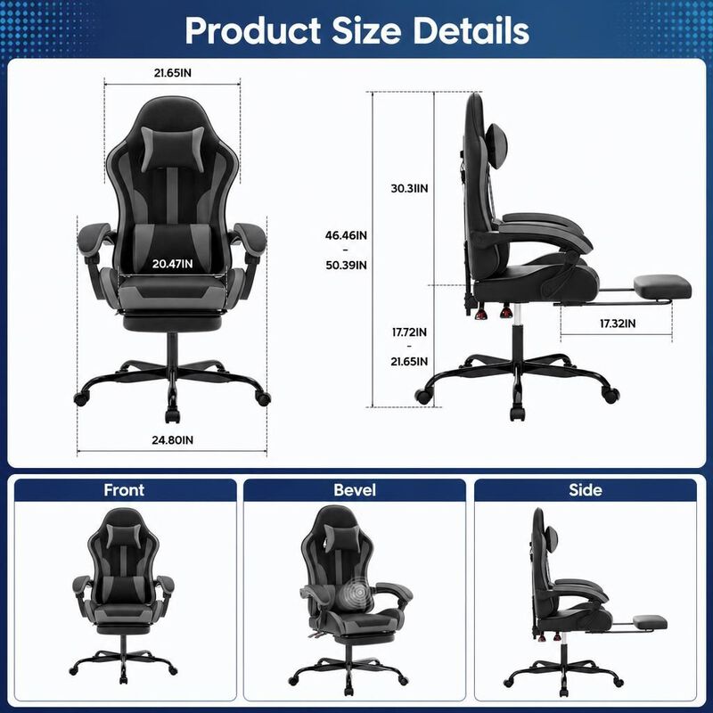 GOODSILO Ergonomic Height Adjustable Gaming Chair with Lumbar Support, Retractable Footrest and 360&deg; Swivel for Office and Gaming image number 1
