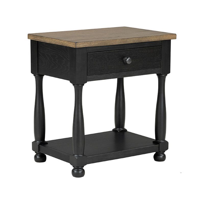 Ginie 5pc Queen Bedroom Set, USB Bedside Table, Black Rustic Oak Brown image number 4