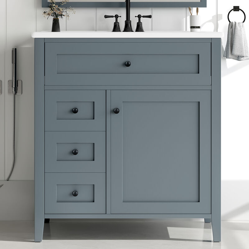 Merax Bathroom Storage Vanity with 3 Left Drawers, Right Cabinet with Adjustable Shelves image number 2