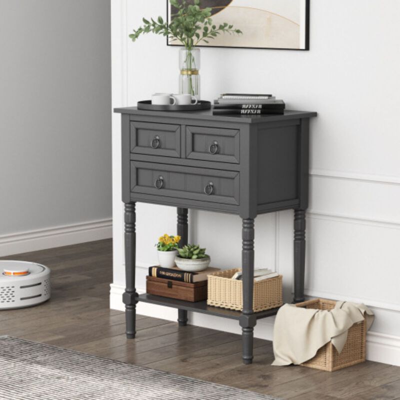 Narrow Console Table with 3 Storage Drawers and Open Bottom Shelf