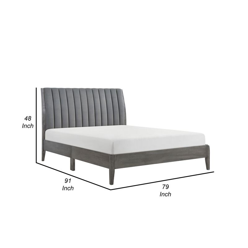 Ryla King Size Platform Bed, Gray Tufted Velvet Upholstered Panel Headboard